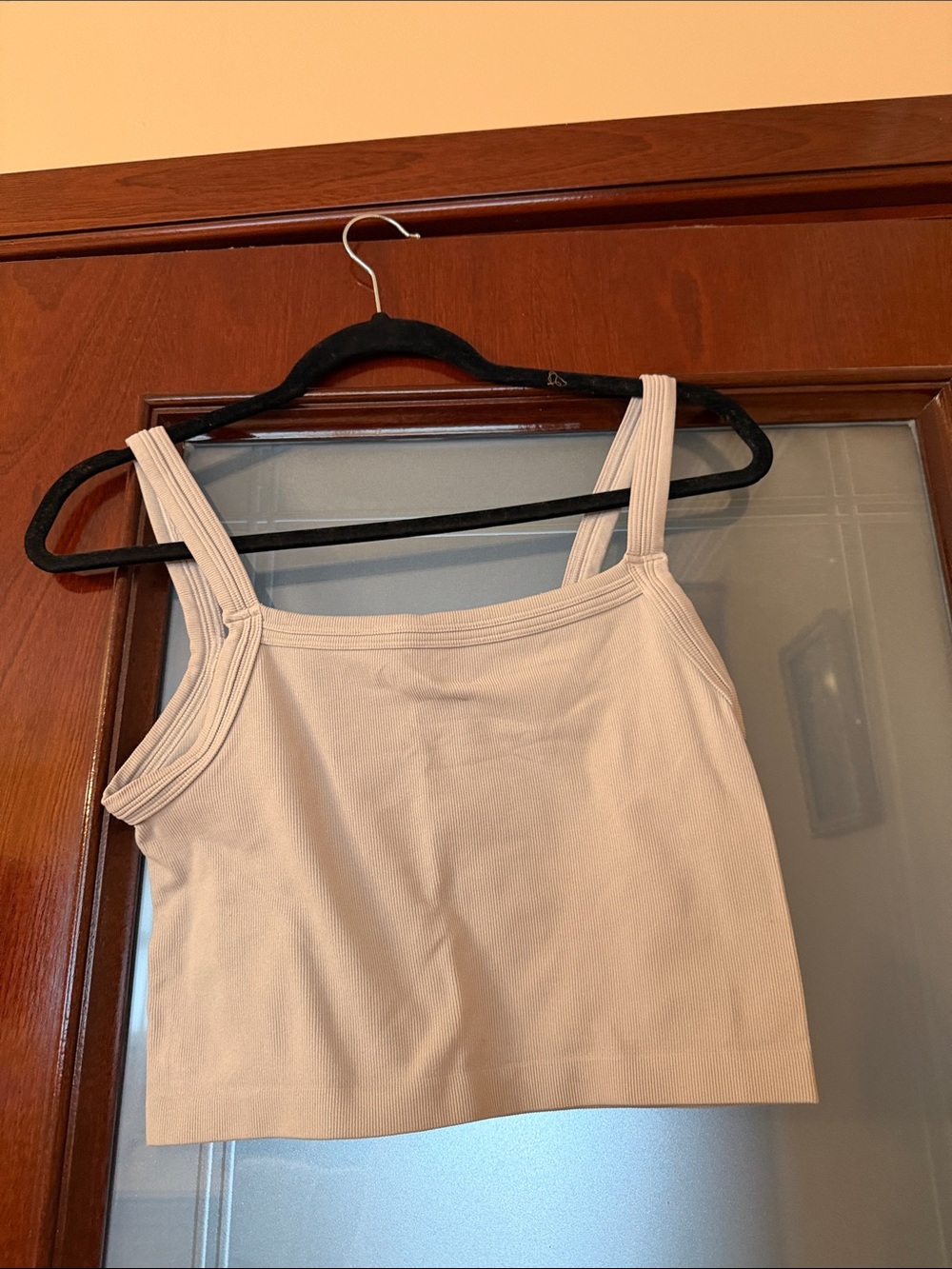 Ribbed Square-Neck Crop Tank Top - Cream